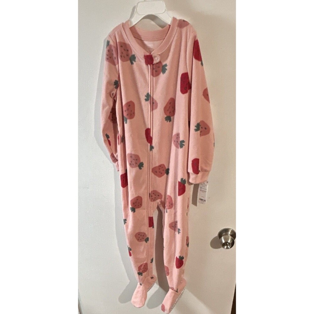Carter's Girls 5T Pink Fleece Footed Full Zip One-Piece Strawberry Sleeper